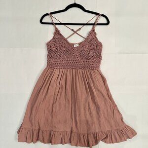 Aeropostale Womens Crocheted Lace V-Neck Fit & Flare Mini Dress Size Medium Rose